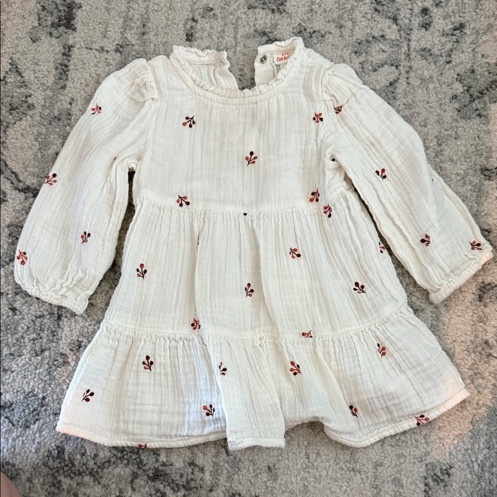 Cat & Jack Cream Dress with Red Floral Accents